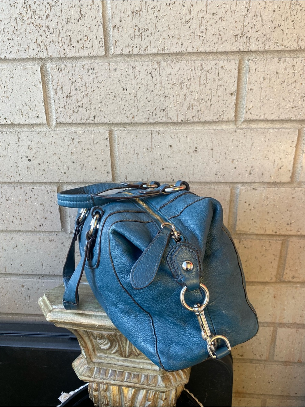 Coach Teal Leather Bowling Satchel with Top Handles - Picture 2 of 7